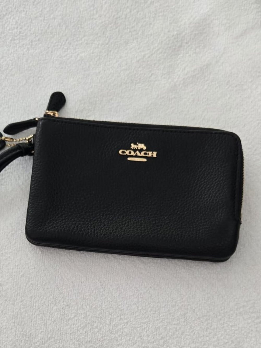 NWOT Coach Black Leather Double Zip Wristlet Wallet